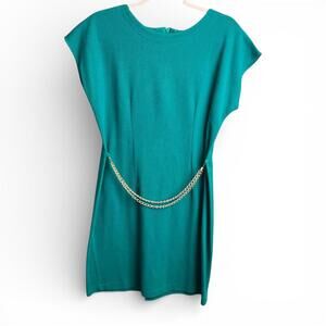 Vintage Another Thyme Teal Green Dress with Gold Chain Accent